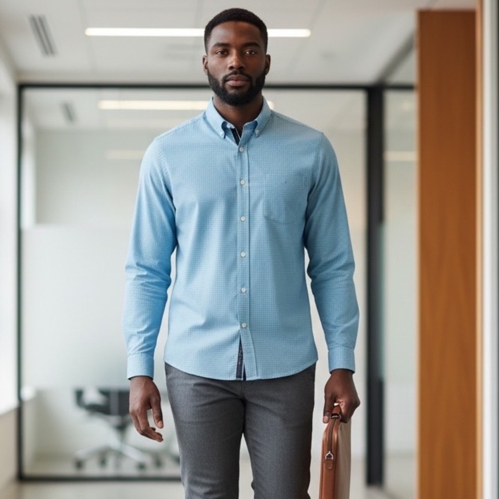 UNTUCKit Domani Blue Gingham Slim Fit Performance Shirt Mens XL UT-14-35150